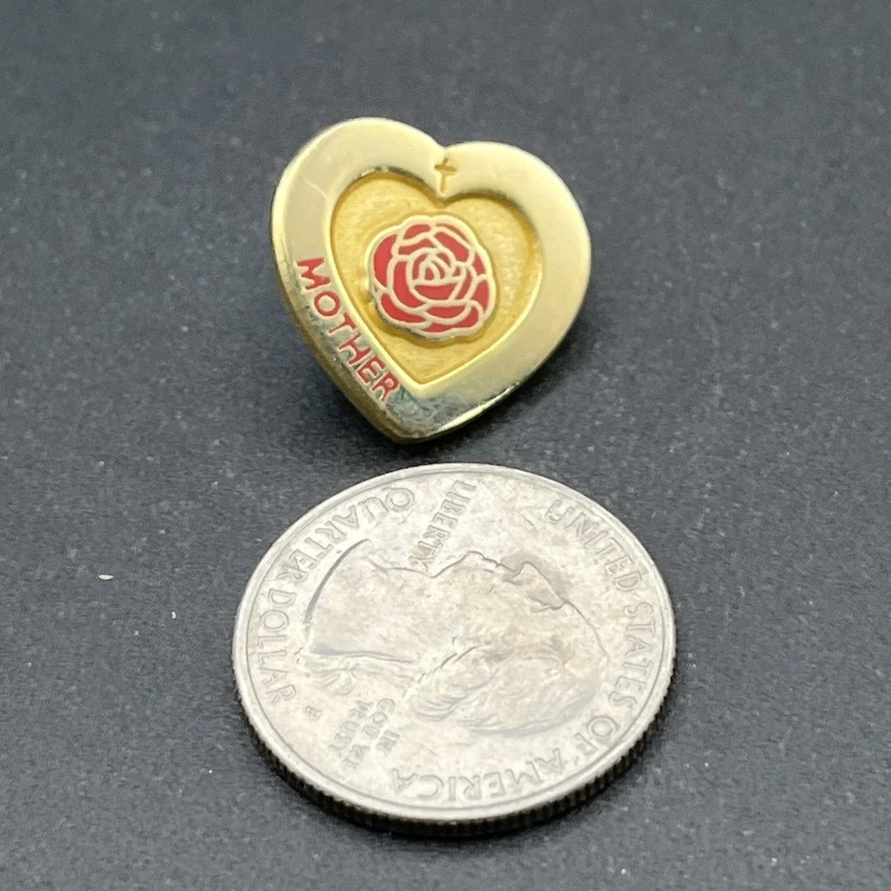 Mother Heart Red Rose Cross Gold Tone Lapel Hat Pin‎